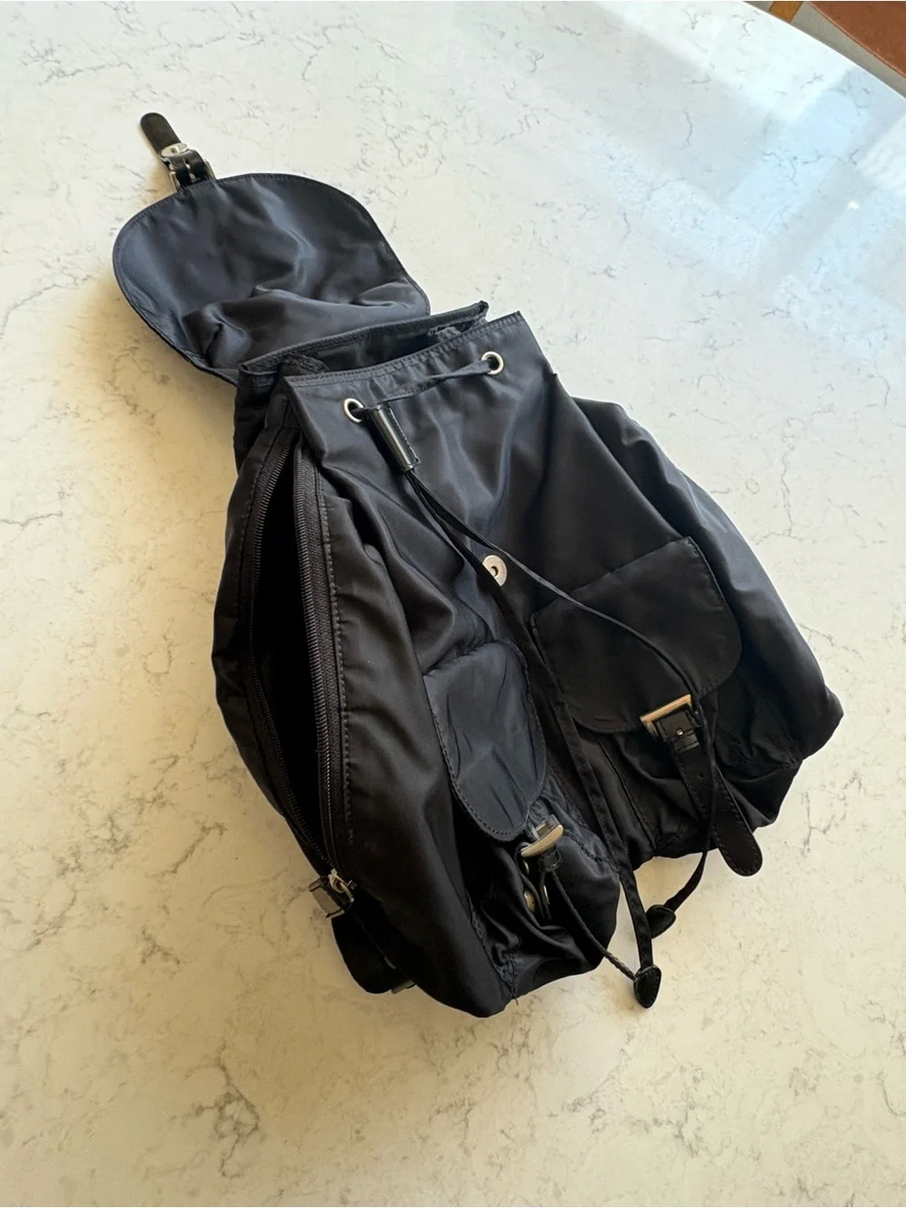 Black Nylon Backpack with Front Pockets